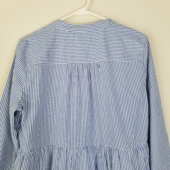 J. Crew Striped Stretch Cotton Poplin Tiered Button Front Dress M Blue White - Picture 10 of 16